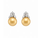Golden South Sea Pearl & Diamond Tiara Cluster Stud Earrings-Golden South Sea Pearl & Diamond Tiara Cluster Stud Earrings - PEMXM00521
