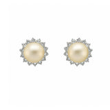 Golden South Sea Pearl & Sunburst Diamond Halo Stud Earrings-Golden South Sea Pearl & Sunburst Diamond Halo Stud Earrings - PEMXM00265