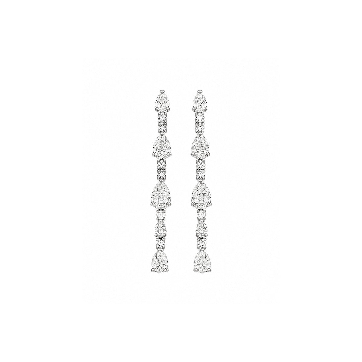 Graduated Pear and Round Diamond Linear Drop Earrings