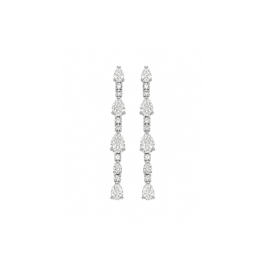 Graduated Pear and Round Diamond Linear Drop Earrings