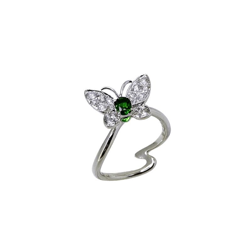 Green Garnet Diamond Butterfly Ring-Green Garnet Diamond Butterfly Ring - ORTIJ00273