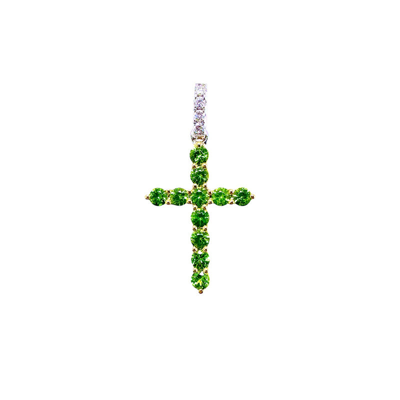 Green Garnet Diamond Cross Pendant-Green Garnet Diamond Cross Pendant - OPTIJ00125