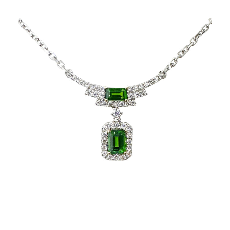 Green Garnet Diamond Necklace-Green Garnet Diamond Necklace - ONTIJ00091
