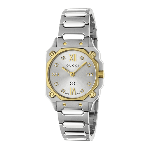 Gucci G-Flat Watch 24mm, Silver/Gold-Gucci G-Flat Watch 24mm, Silver/Gold - YA166503