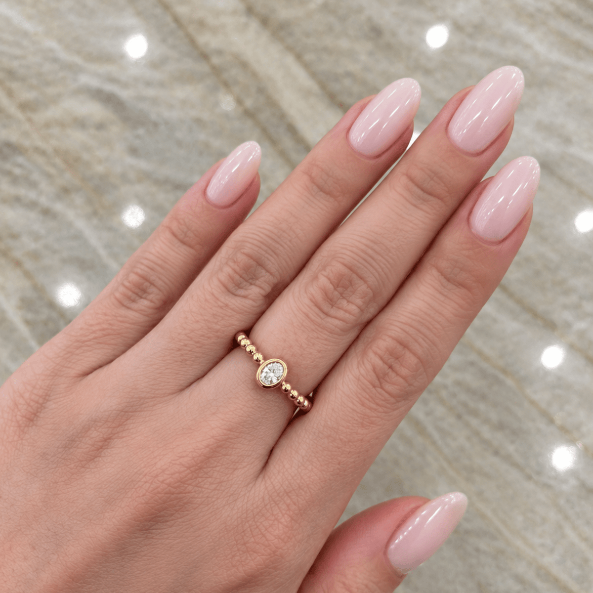 Gumuchian Bezel-Set Oval Cut Diamond Beaded Ring - DRGUM00661