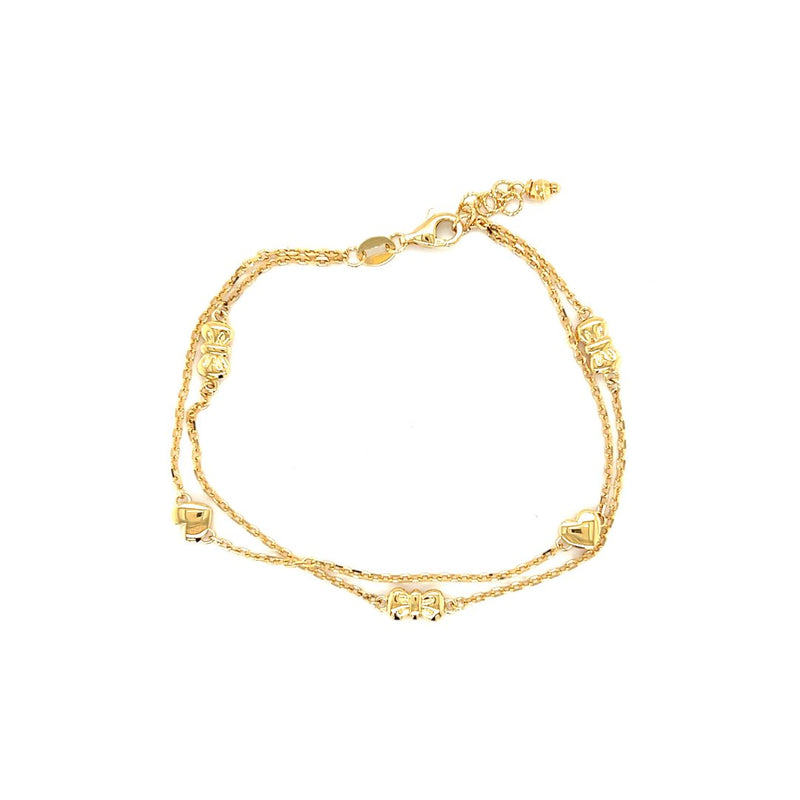 Heart and Ribbon Yellow Gold Bracelet-Heart and Ribbon Yellow Gold Bracelet - 8BKEY02909