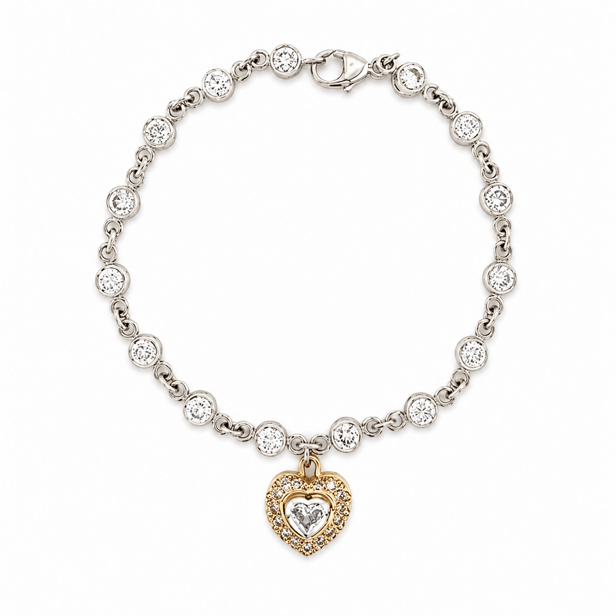 Heart Brilliant Cut Charm Diamond Station Bracelet