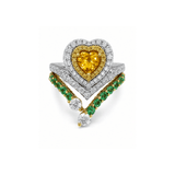 Heart Brilliant Cut Yellow Sapphire Double Diamond Halo V Ring-Heart Brilliant Cut Yellow Sapphire Double Diamond Halo V Ring - SRTIJ02437
