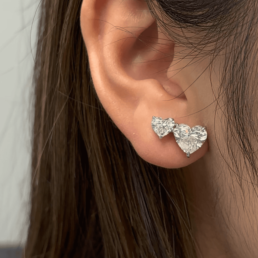 Heart - shaped Diamond Earring Studs - DENKA04612