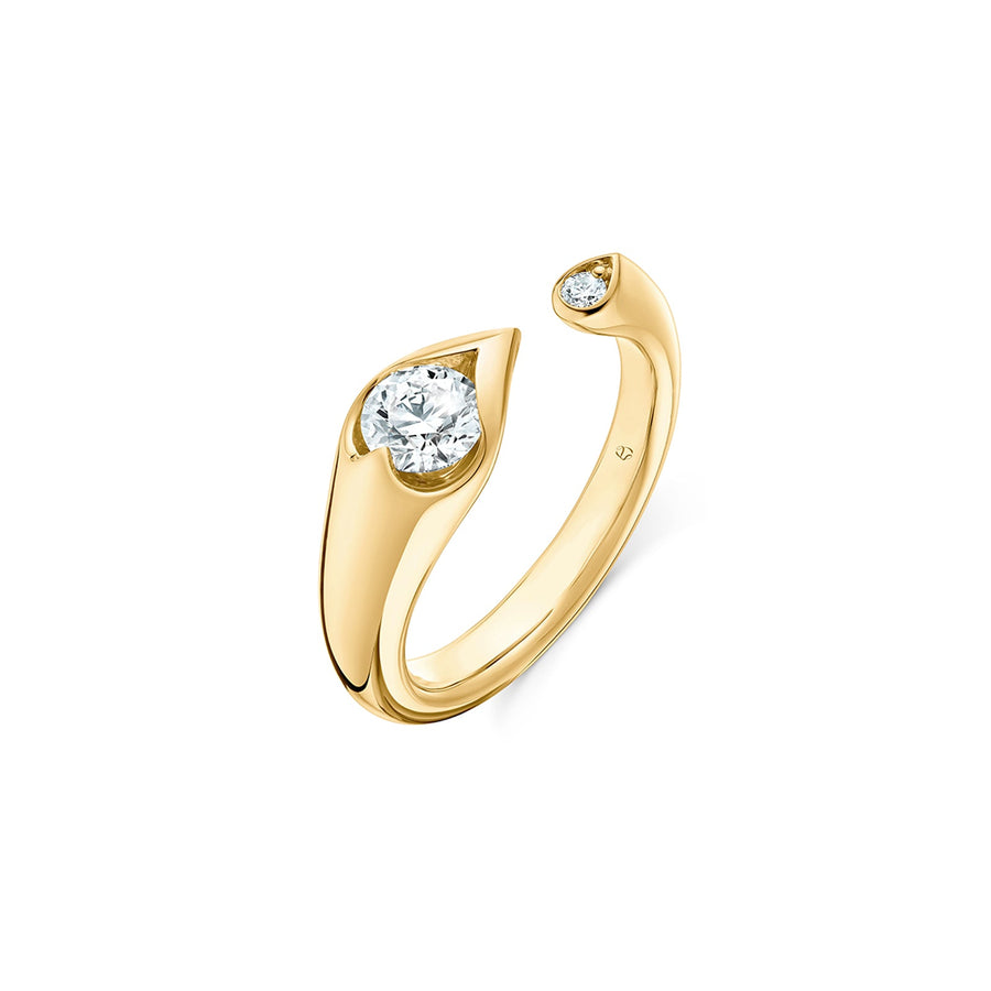 Hearts on Fire Lu Open Droplet Ring in 18 karat yellow gold with diamonds totaling 0.50 carat.