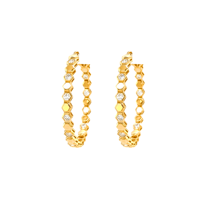 Honeycomb Diamond Hoop Earrings-Honeycomb Diamond Hoop Earrings - DENKA04649