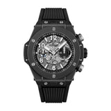 Hublot Big Bang Unico Black Magic 44mm-Hublot Big Bang Unibo Black Magic 421.CI.1170.RX - Hublot Big Bang Unico Black Magic in a 44mm microblasted and polished black ceramic case with matte black skeleton dial on black rubber strap, featuring HUB1280 UNICO manufacture self-winding chronograph flyback movement with up to 72 hours of power reserve.