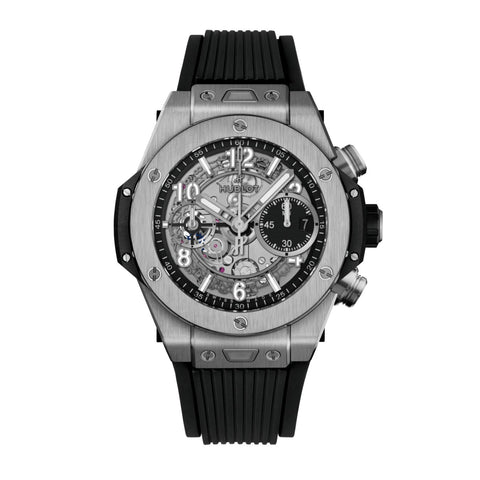 Hublot Big Bang Unico Titanium 42mm-Hublot Big Bang Unico Titanium - 441.NX.1171.RX - Hublot Big Bang Unico Titanium in a 42mm titanium case with skeleton dial on black structured lined rubber strap, featuring a chronograph function, small seconds display and automatic movement with up to 72 hours of power reserve.