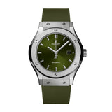 Hublot Classic Fusion Titanium Green 42mm-Hublot Classic Fusion Titanium Green - 542.NX.8970.RX - Hublot Classic Fusion Titanium Green in a 42mm titanium case with vibrant green dial on green rubber strap, featuring a date display and automatic movement with up to 42 hours of power reserve.