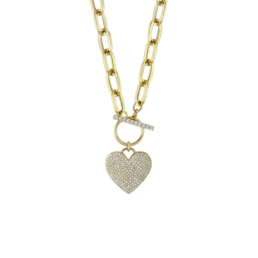 Shy Creation Diamond Pave Heart Paper Clip Link Necklace 0.50 CT - SC55022370