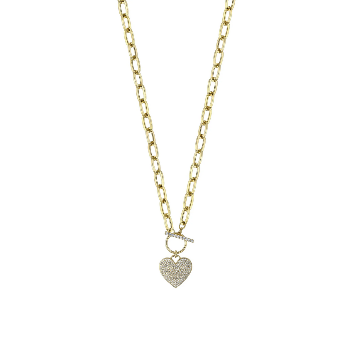 Shy Creation Diamond Pave Heart Paper Clip Link Necklace 0.50 CT - SC55022370