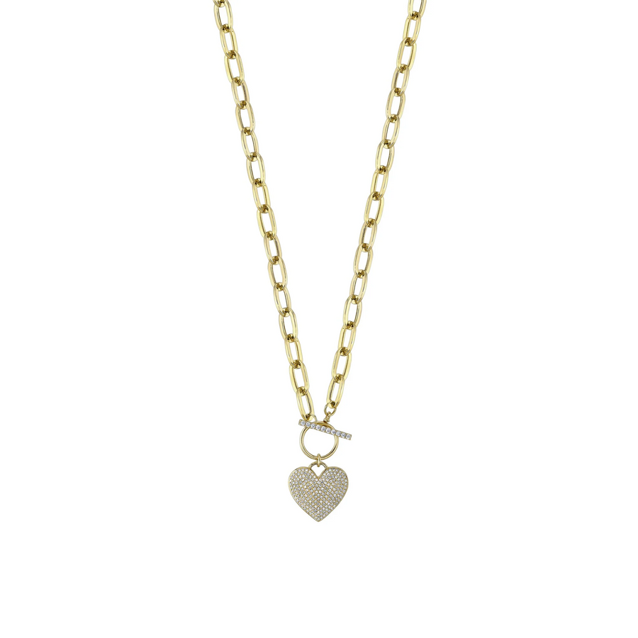 Shy Creation Diamond Pave Heart Paper Clip Link Necklace 0.50 CT - SC55022370