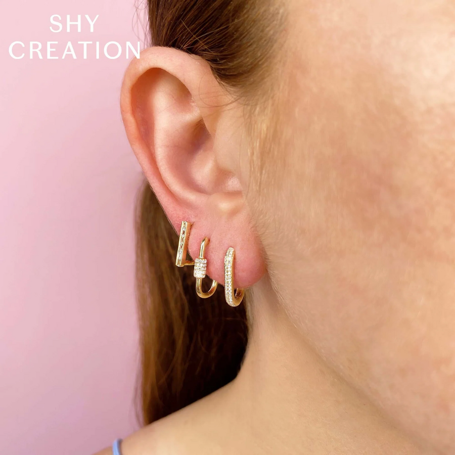 Shy Creation Diamond Oval Hoop Earrings 0.18 CT - SC55023238H0.65
