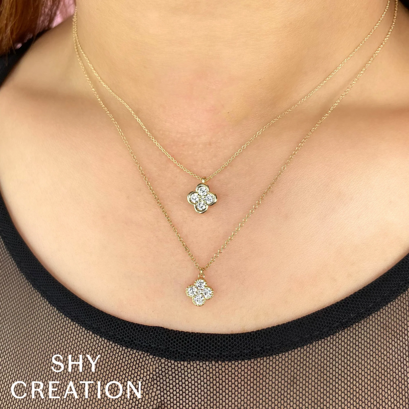 Shy Creation Diamond Clover Necklace 0.33 CT-Shy Creation Diamond Clover Necklace 0.33 CT - SC55025668