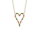 Shy Creation Multi-Color Stone Open Heart Necklace 0.22CT-Shy Creation Multi-Color Stone Open Heart Necklace 0.22CT SC55012353