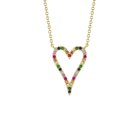 Shy Creation Multi-Color Stone Open Heart Necklace 0.22CT-Shy Creation Multi-Color Stone Open Heart Necklace 0.22CT SC55012353