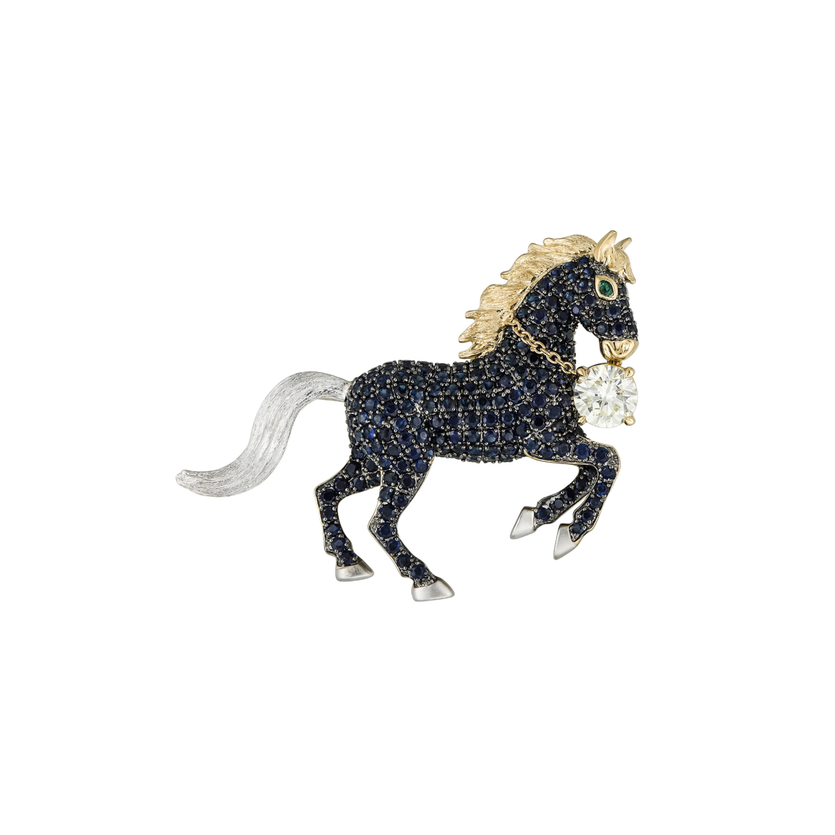 Multi Colored Stones and Diamonds Horse Brooch OINEL00082