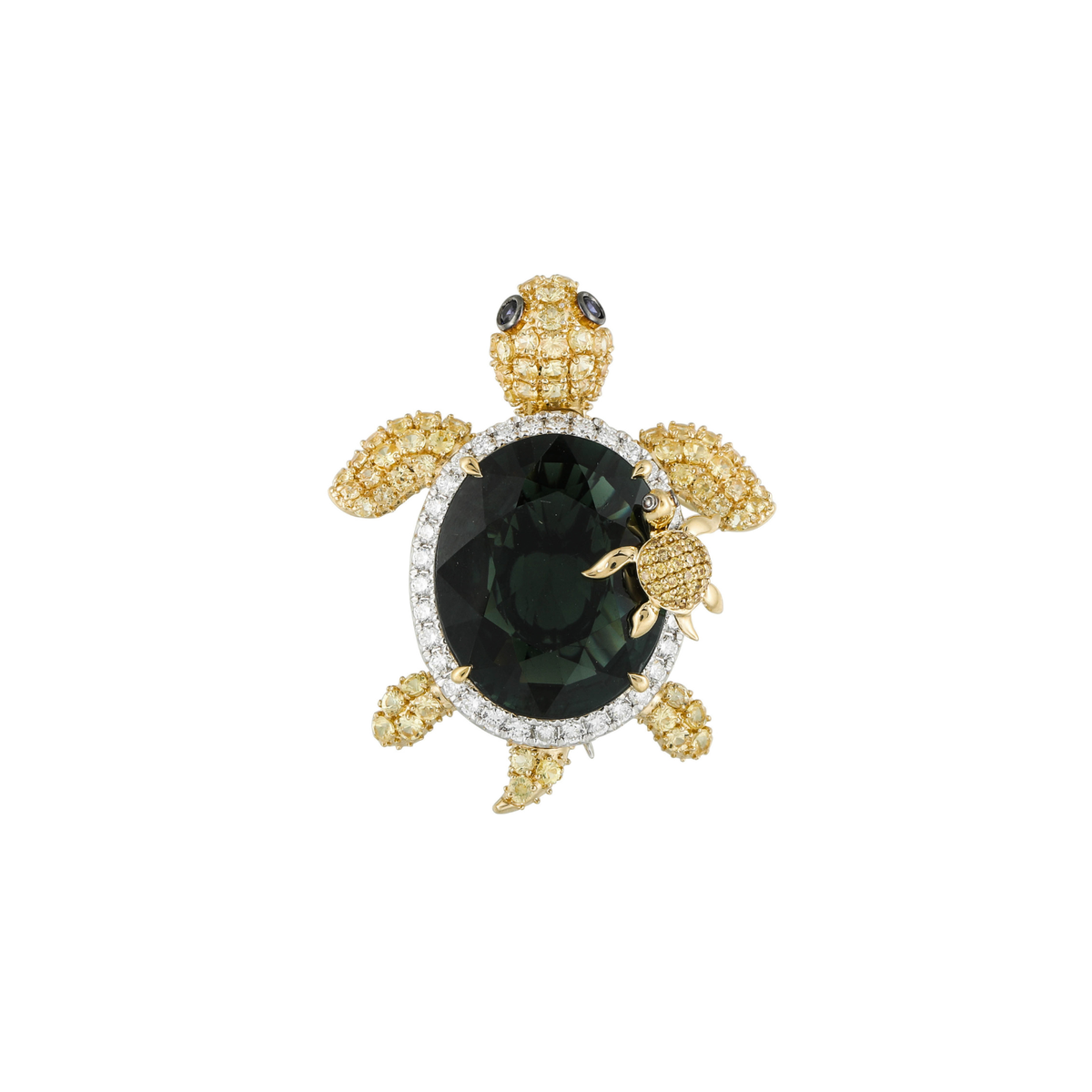 Multi Colored Stones and Diamonds Turtle Brooch OINEL00073