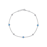 Gabriel & Co. 925 Sterling Silver Ankle Bracelet with Blue Topaz and White Sapphire Stations-Gabriel & Co. 925 Sterling Silver Ankle Bracelet with Blue Topaz and White Sapphire Stations