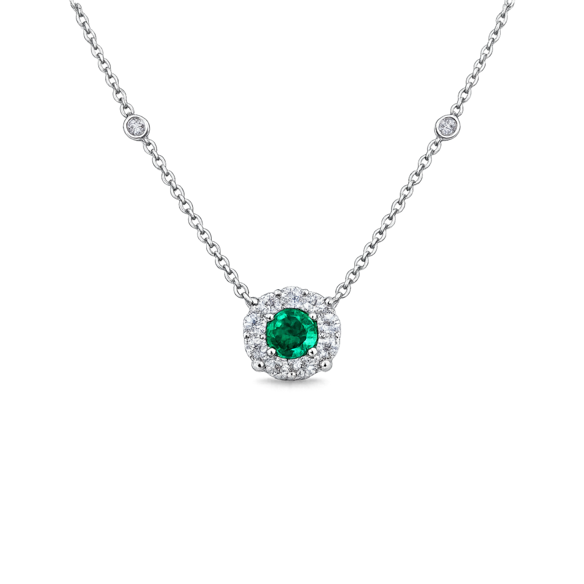 Emerald Diamond Halo Necklace
