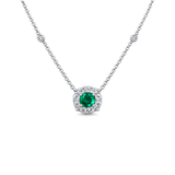 Emerald Diamond Halo Necklace-Emerald Diamond Halo Necklace