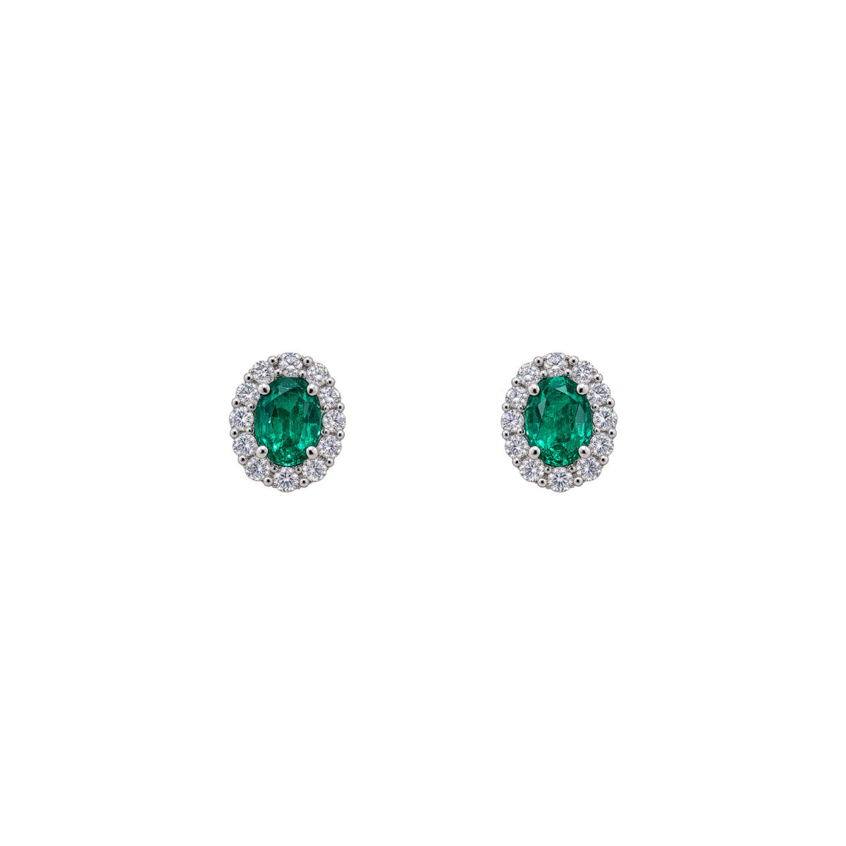 18K Emerald Diamond Halo Stud Earrings