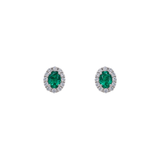 18K Emerald Diamond Halo Stud Earrings-18K Emerald Diamond Halo Stud Earrings