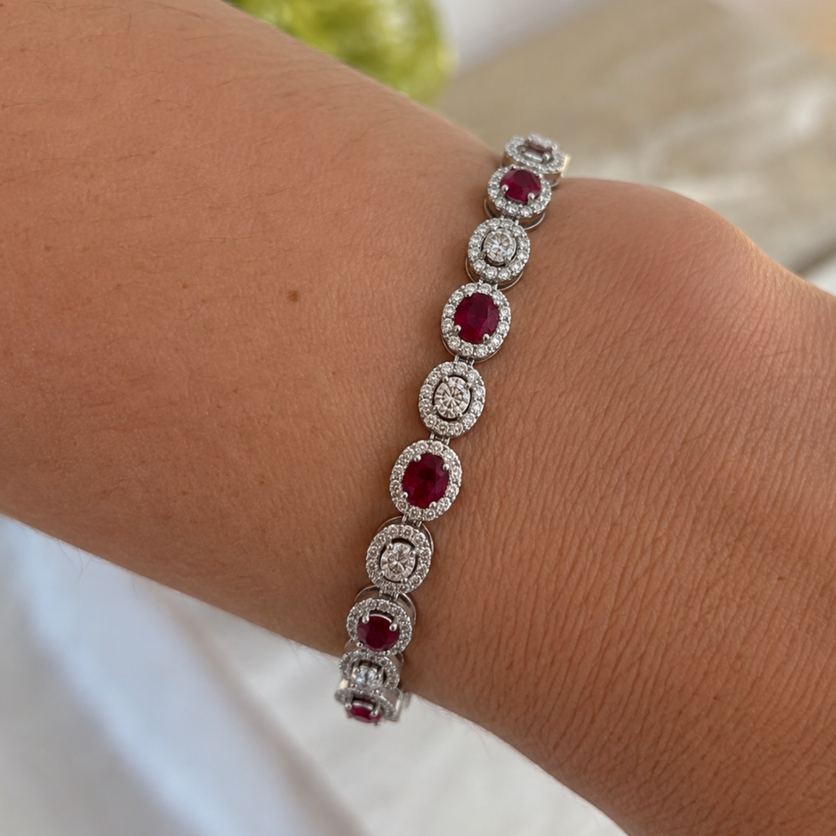 18K Ruby Diamond Halo Bracelet
