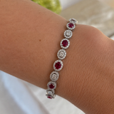 18K Ruby Diamond Halo Bracelet-18K Ruby Diamond Halo Bracelet