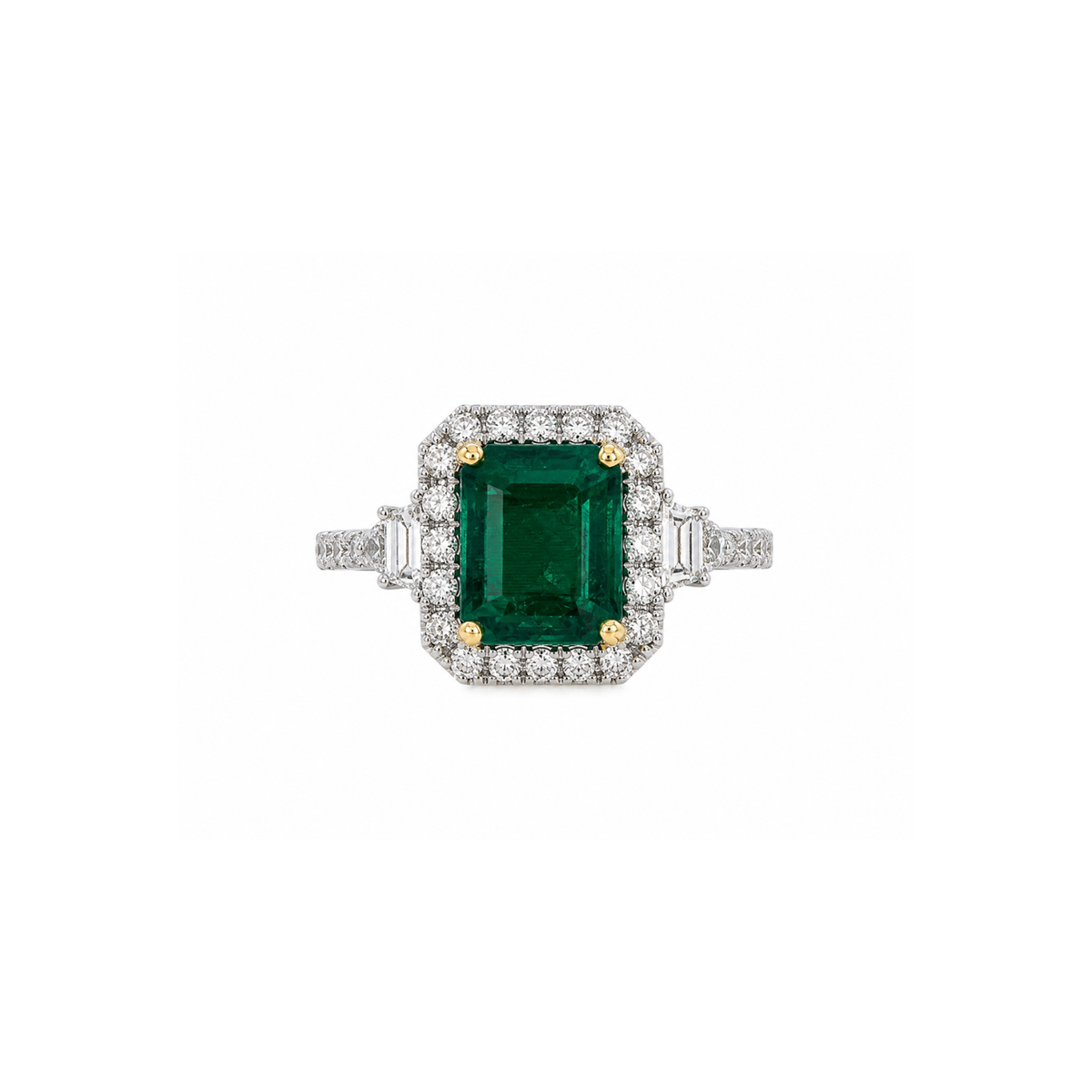18K Emerald Diamond Halo Ring 