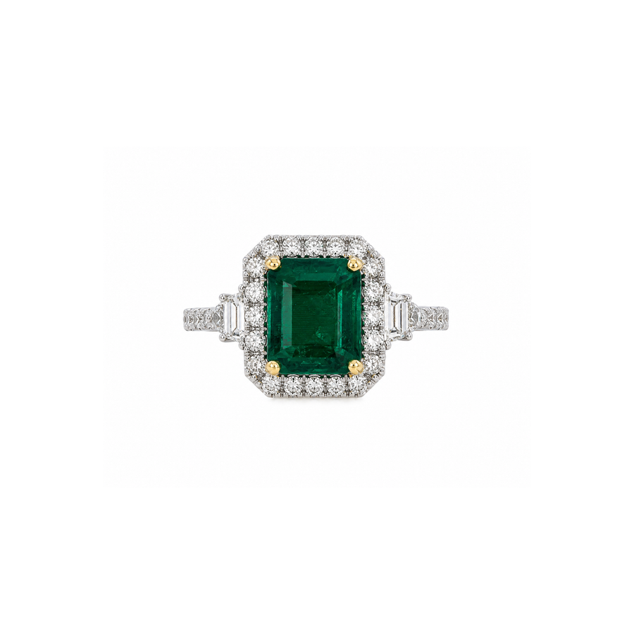 18K Emerald Diamond Halo Ring 