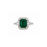 18K Emerald Diamond Halo Ring-18K Emerald Diamond Halo Ring 