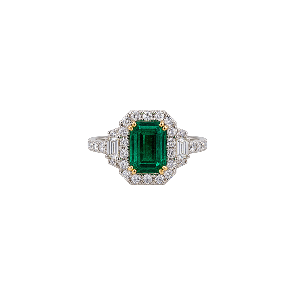 18K Emerald Diamond Halo Ring