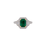 18K Emerald Diamond Halo Ring-18K Emerald Diamond Halo Ring