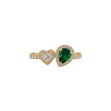 18K “Toi et Moi” Pear Cut Emerald Diamond Halo Ring-18K “Toi et Moi” Pear Cut Emerald Diamond Halo Ring