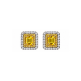 Yellow Sapphire Double Diamond Halo Earrings-Yellow Sapphire Double Diamond Halo Earrings