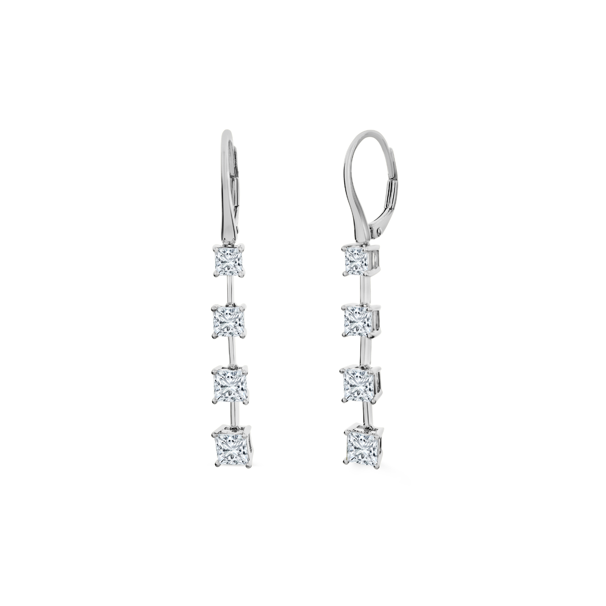 White Gold Princess Cut Diamond Linear Drop Earrings