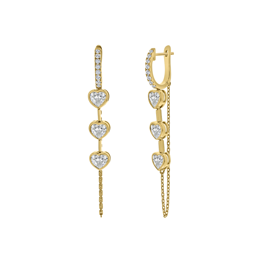 Yellow Gold Heart Cut Diamond Linear Drop Earrings