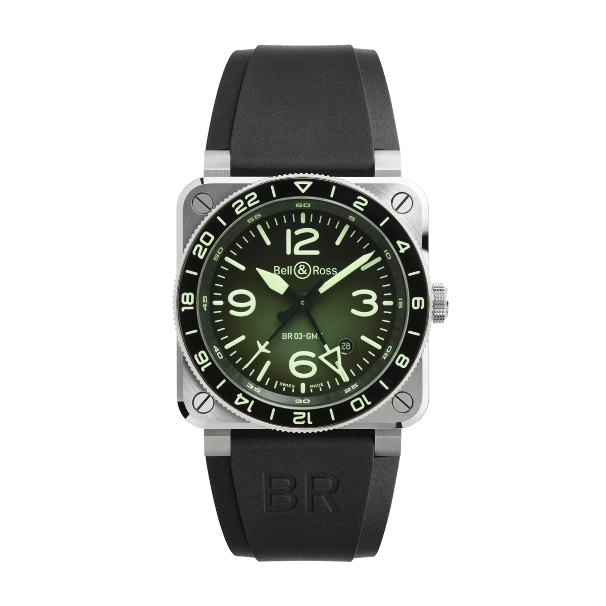 Bell & Ross BR-03 GMT Green Lum 42mm BR0393-GN-ST/SRB