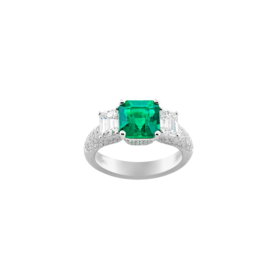 Emerald Diamond 3 Stone Ring