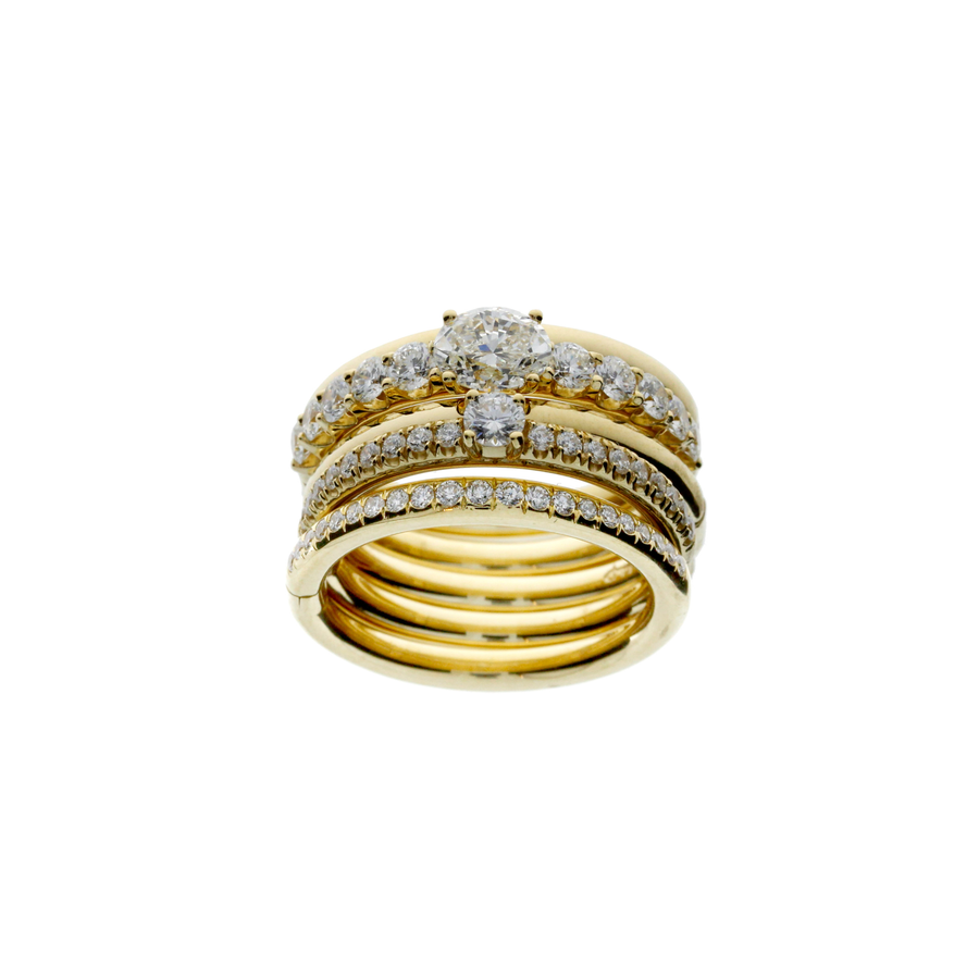 5-Row Yellow Gold Diamond Ring