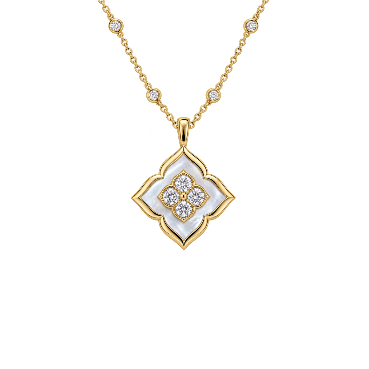 Mother-of-Pearl Diamond Clover Pendant Necklace