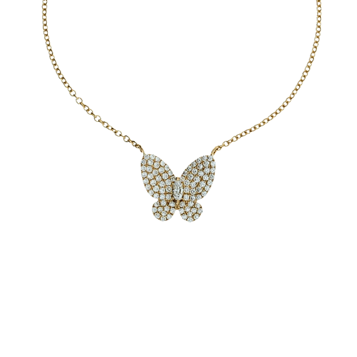 Butterfly Diamond Pavé Yellow Gold Necklace