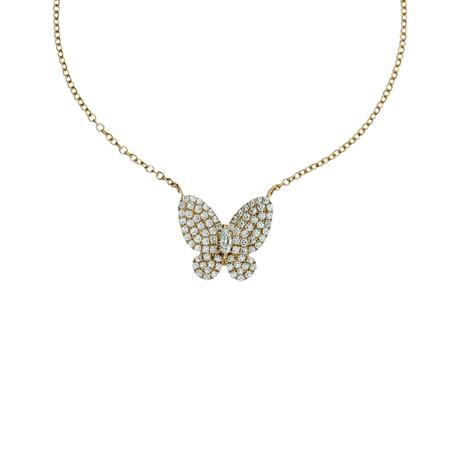 Small Butterfly Diamond Pavé Rose Gold Necklace