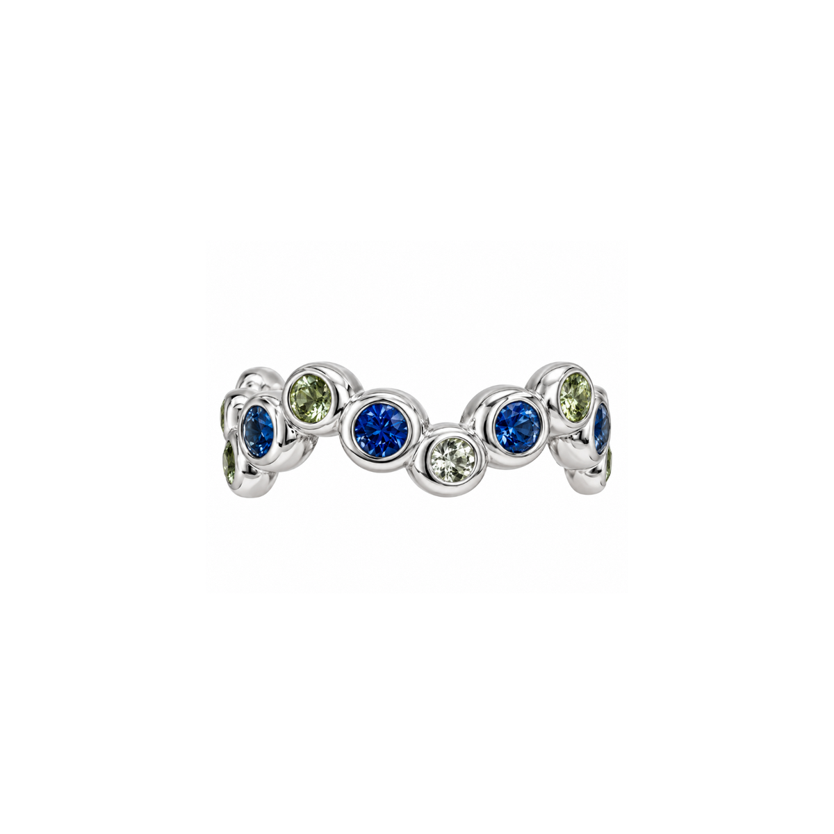 Moonlit Blue and Green Sapphire Zigzag White Gold Ring
